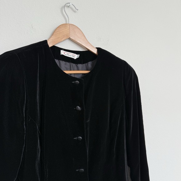 Vintage 80s Black Velvet Jacket Womens 10 Satin Bow Back Whimsigoth Formal Prep - Picture 3 of 8